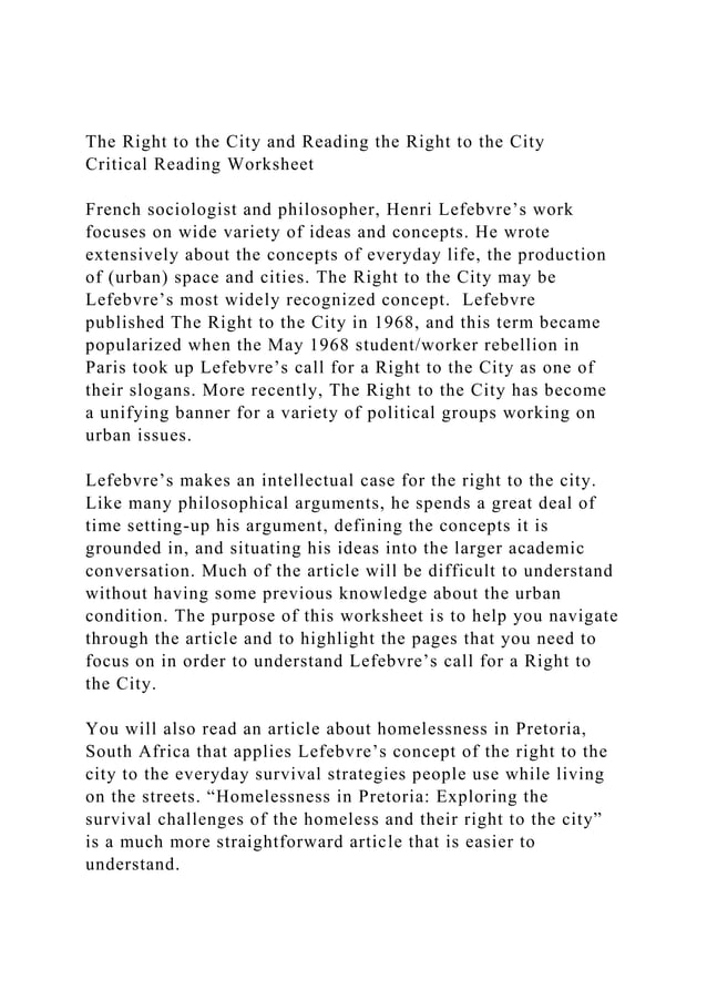 The Right to the City and Reading the Right to the CityCritical .docx