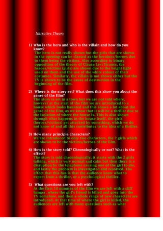 The story is set in a town but we are not told where, however at the start of the film we are introduced to a house which looks haunted and this shows a lot about the genre of the film, as we know that it will be a thriller due to the isolation of where the house is. This is also shown through what happens in the house itself, the girls (heroes/victims) get attacked by something, which we do not know of and all this contributes to the idea of a thriller.