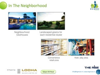 In The Neighborhood

A Project by:
Kalyan-Shil Road

info@bigmove.in | www.bigmove.in

 