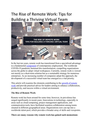 The Rise of Remote Work: Tips for Building a Thriving Virtual Team | PDF