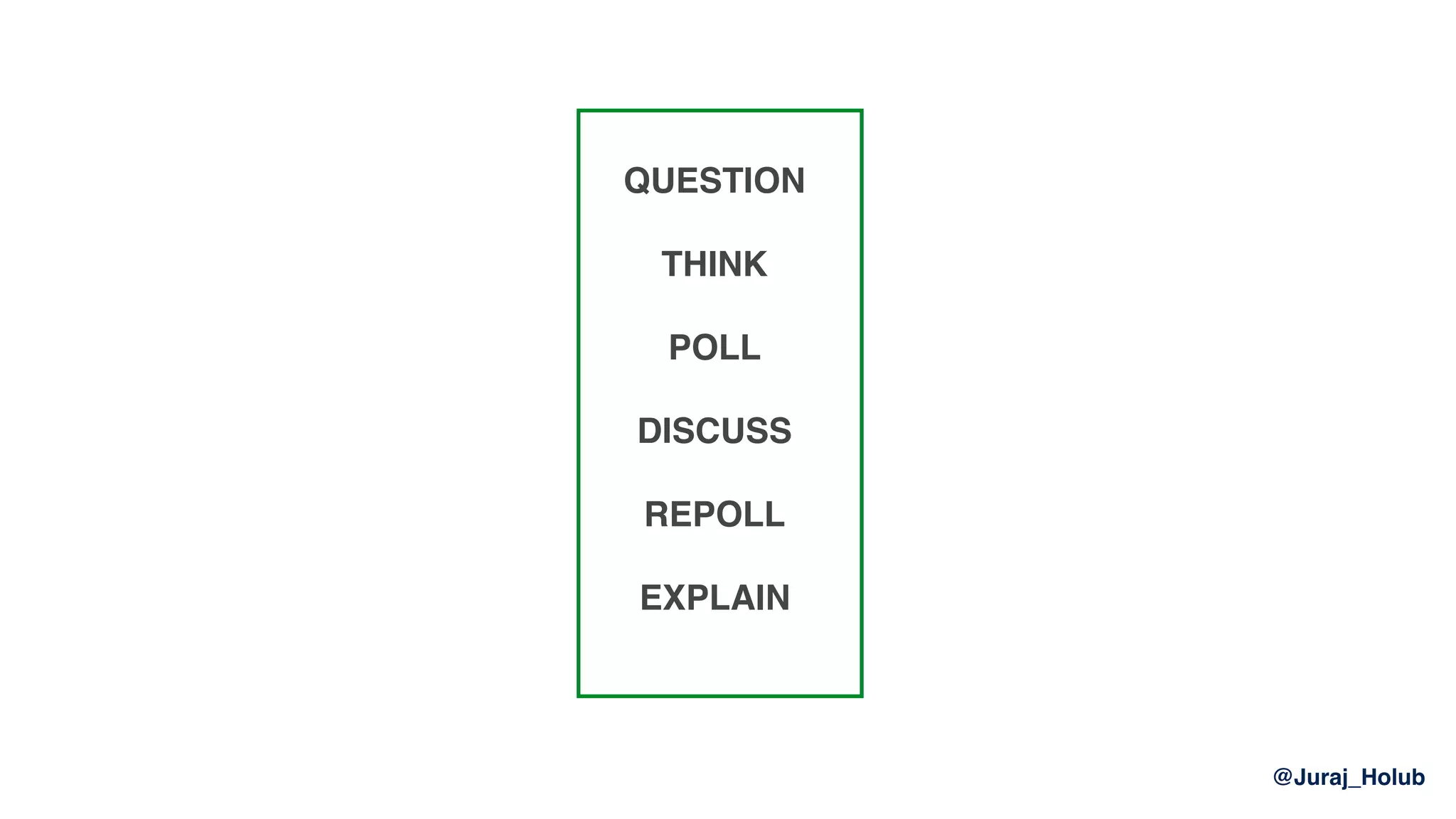 @Juraj_Holub
QUESTION
THINK
POLL
DISCUSS
REPOLL
EXPLAIN
 