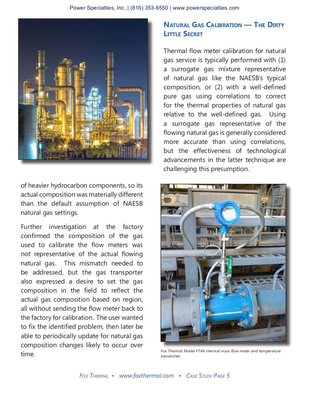 Case Study on Thermal Flow Meter Calibration for Natural Gas Service