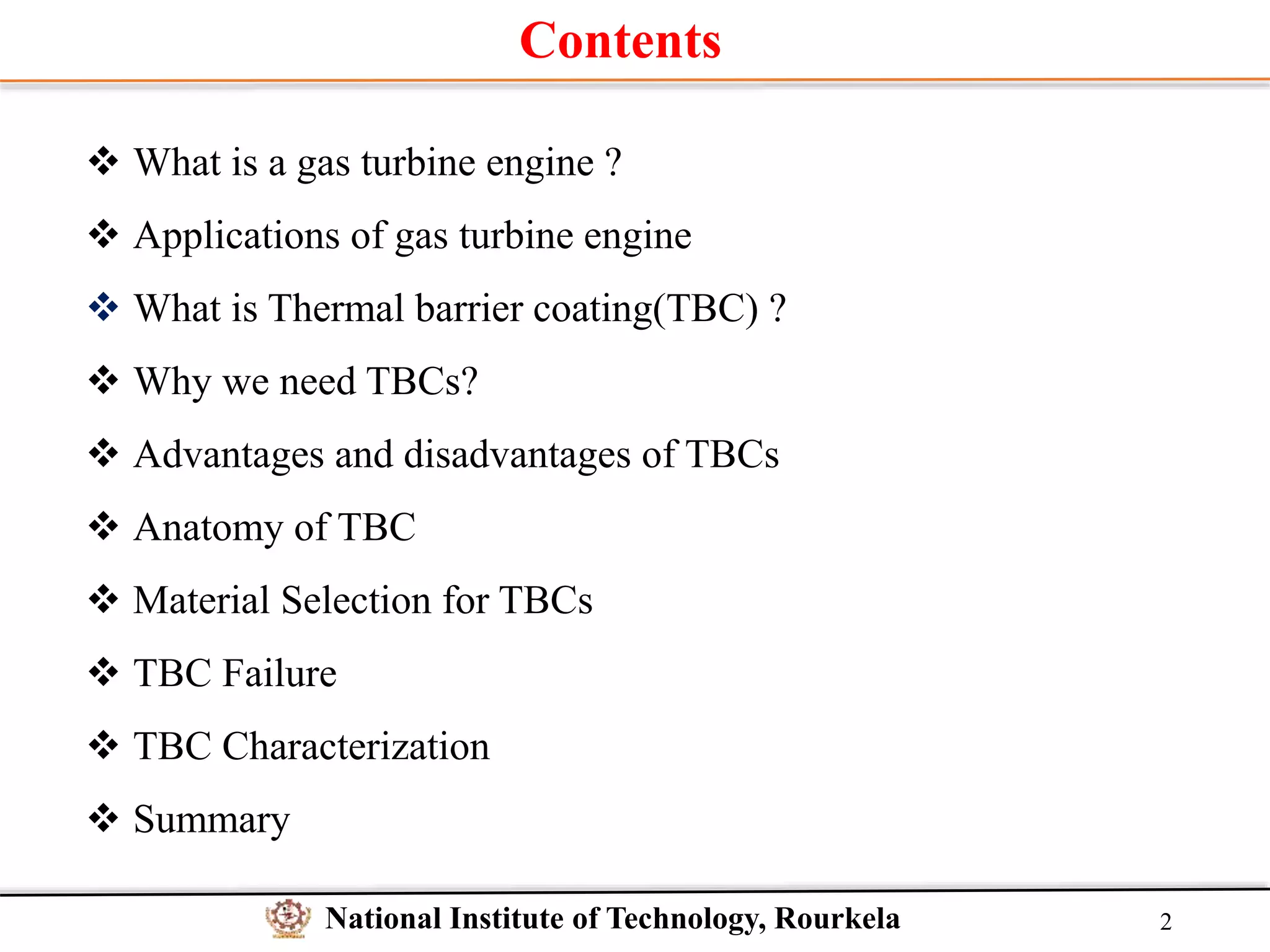 Thermal Barrier Coating For Gas Turbine Engines | PPTX