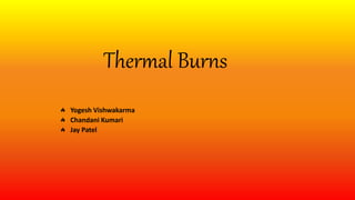 Thermal Burns
Yogesh Vishwakarma
Chandani Kumari
Jay Patel
 