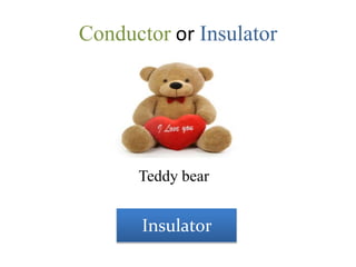 Conductor or Insulator
Teddy bear
Insulator
 