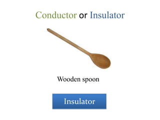 Conductor or Insulator
Wooden spoon
Insulator
 