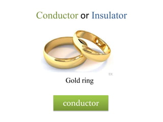 Conductor or Insulator
Gold ring
conductor
 