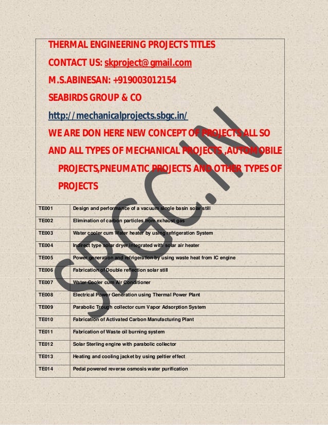 final year thermal engineering projects titles ms project title