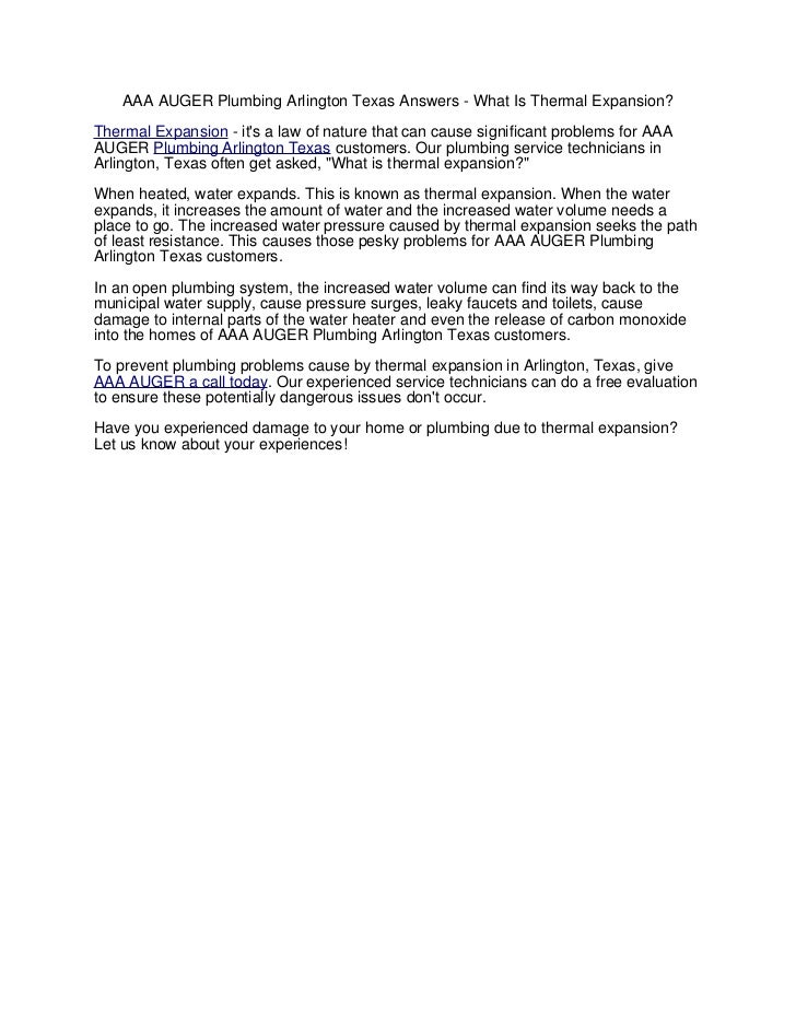 Aaa Auger Plumbing Arlington Texas Answers What Is Thermal Expansio