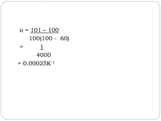 α = 101 – 100
100(100 - 60)
= 1
4000
= 0.00025K-1
 