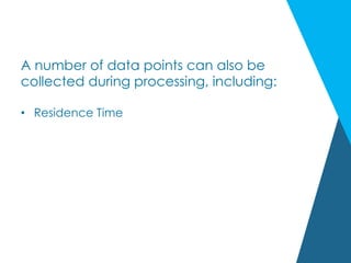 A number of data points can also be
collected during processing, including:
•  Residence Time
 
