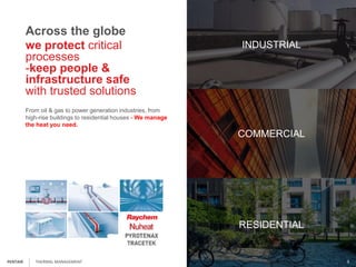 02:05:03
we protect critical
processes
-keep people &
infrastructure safe
with trusted solutions
Across the globe
From oil & gas to power generation industries, from
high-rise buildings to residential houses - We manage
the heat you need.
INDUSTRIAL
COMMERCIAL
RESIDENTIAL
THERMAL MANAGEMENT 9PENTAIR
 