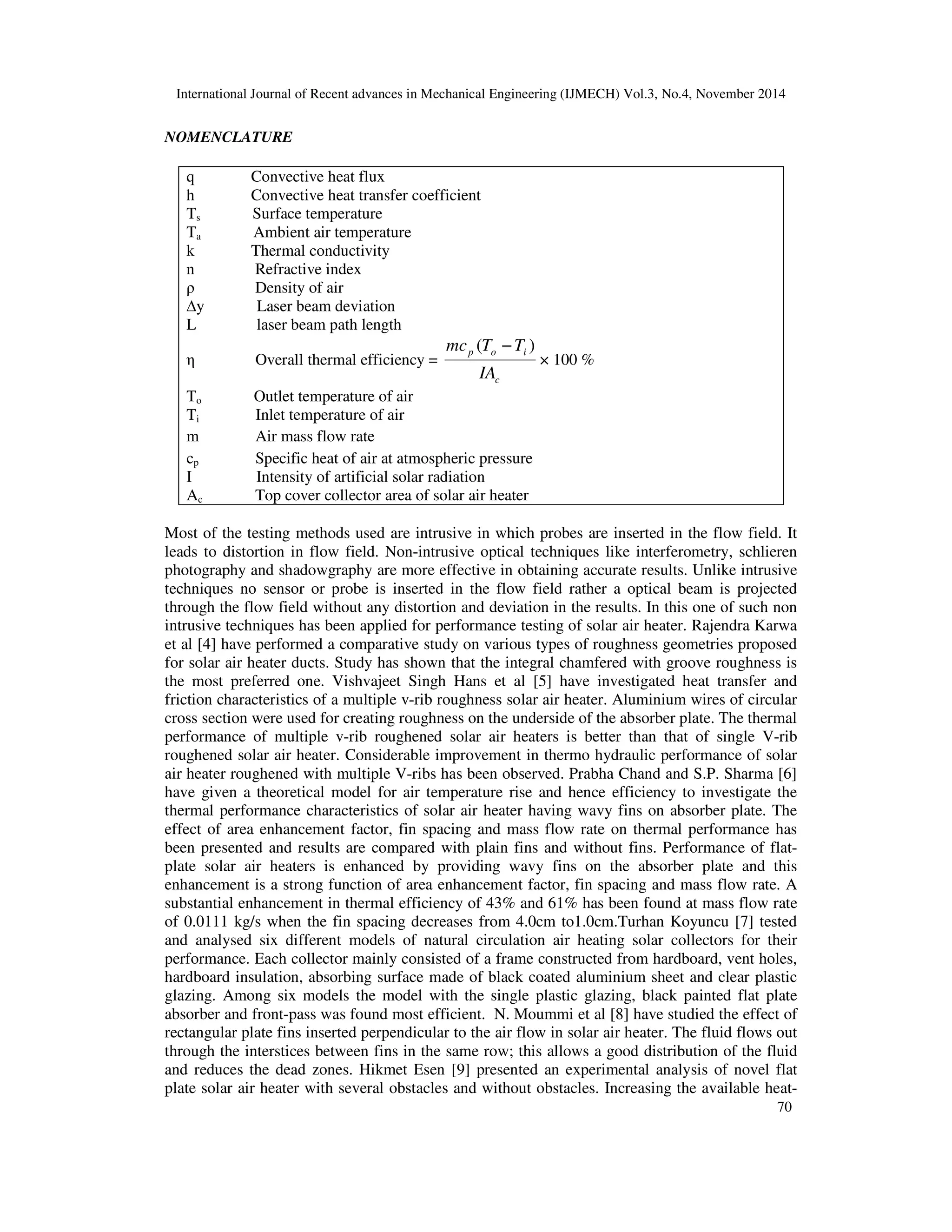 THERMAL PERFORMANCE TESTING OF A FLAT PLATE SOLAR AIR HEATER USING ...