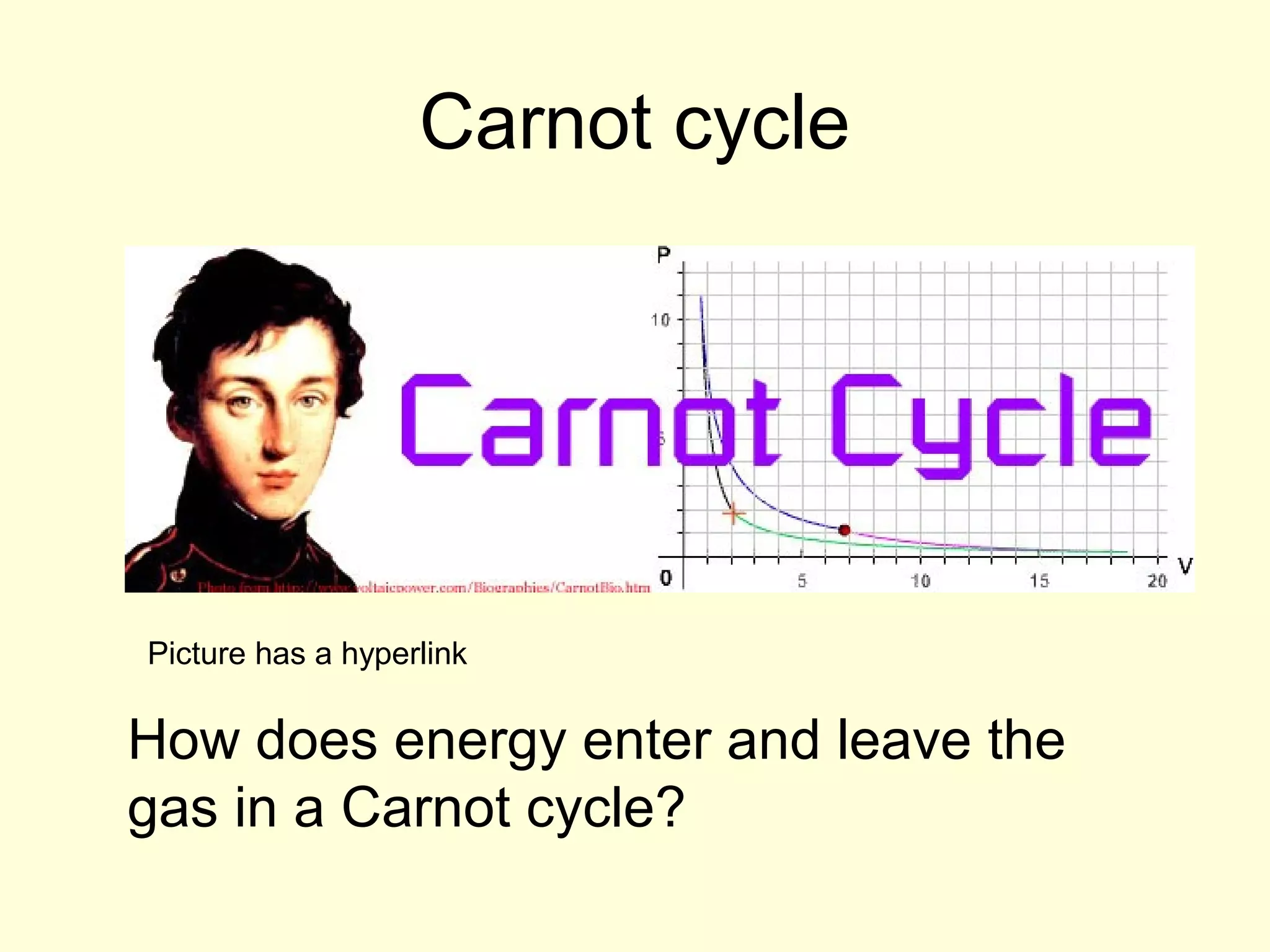 Carnot cycle

Picture has a hyperlink

How does energy enter and leave the
gas in a Carnot cycle?

 