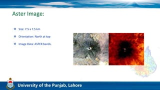 Aster Image:
 Size: 7.5 x 7.5 km
 Orientation: North at top
 Image Data: ASTER bands.
 