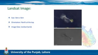 Landsat Image:
 Size: 5km x 5km
 Orientation: North at the top
 Image Data: landsat bands
 