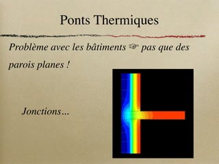 Ponts Thermiques
Problème avec les bâtiments ☞ pas que des
parois planes !
Jonctions...
 