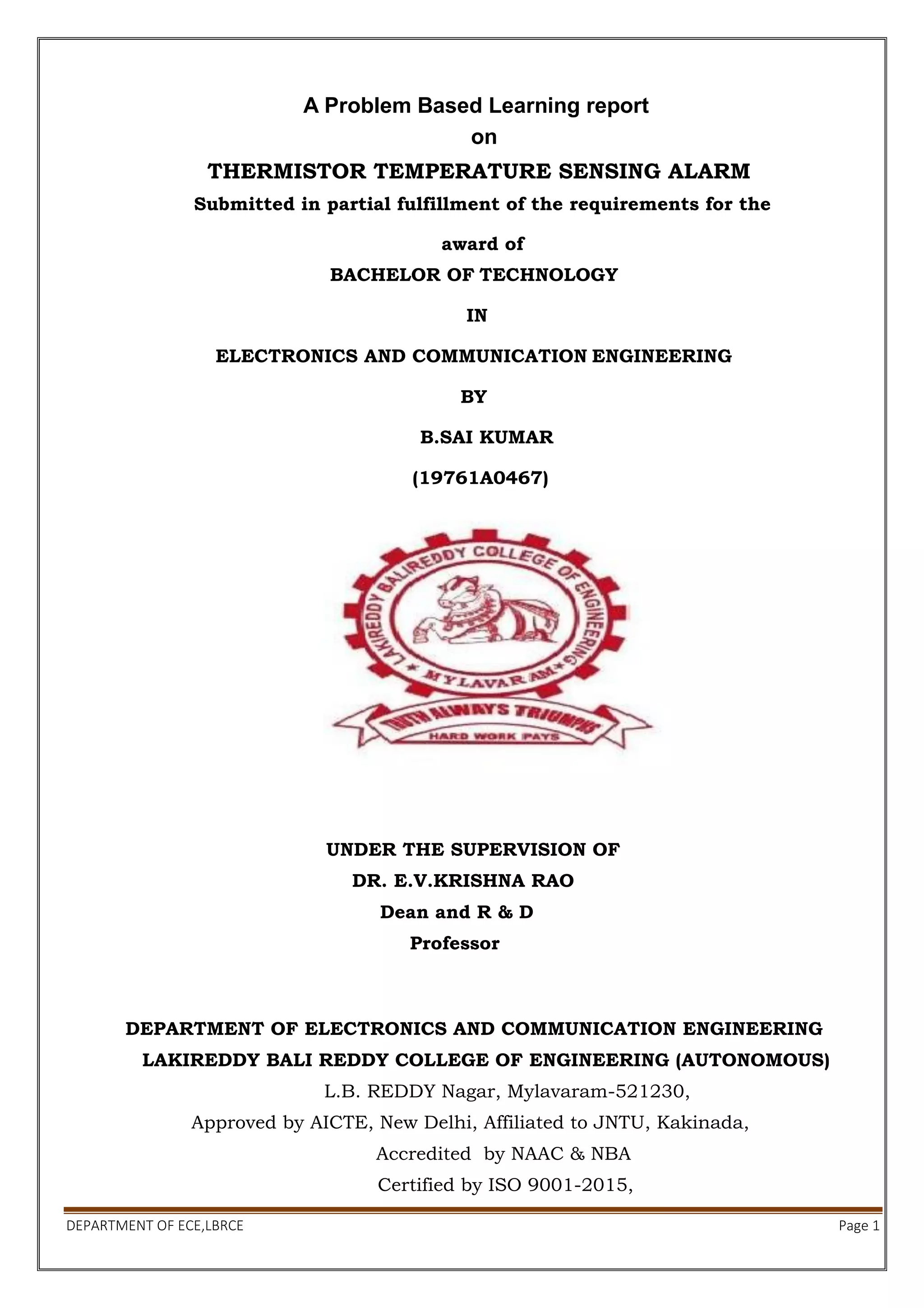 Thermistor temperature sensing alarm report | PDF