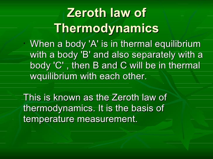 application of zeroth law of thermodynamics pdf