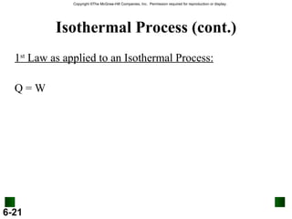 Isothermal Process (cont.) 1 st  Law as applied to an Isothermal Process: Q = W 