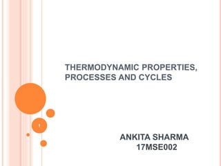 THERMODYNAMIC PROPERTIES,
PROCESSES AND CYCLES
ANKITA SHARMA
17MSE002
1
 