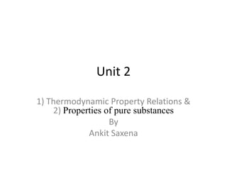 Unit 2
1) Thermodynamic Property Relations &
2) Properties of pure substances
By
Ankit Saxena
 
