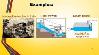 Examples:
Steam boiler:Locomotive engine in train:
12
Tidal Power:
 