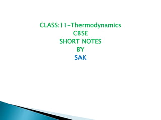 CLASS:11-Thermodynamics
CBSE
SHORT NOTES
BY
SAK
 