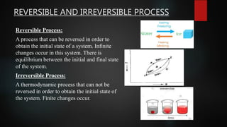 REVERSIBLE AND IRREVERSIBLE PROCESS
Reversible Process:
A process that can be reversed in order to
obtain the initial stat...