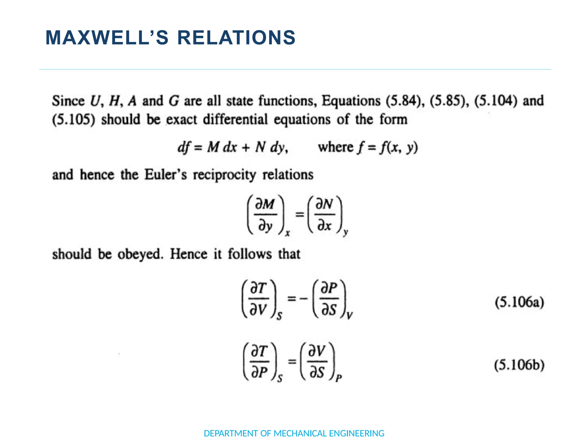 MAXWELL’S RELATIONS
DEPARTMENT OF MECHANICAL ENGINEERING
 