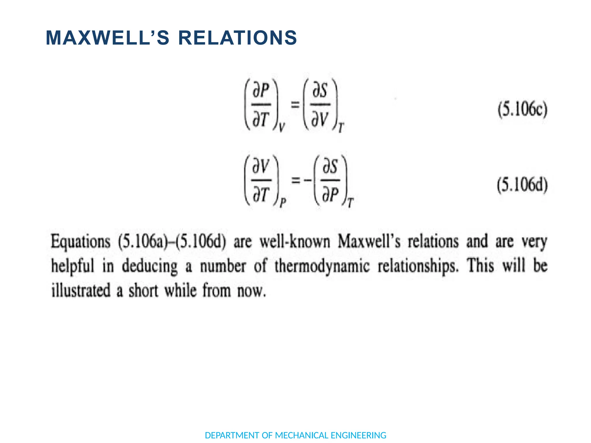 MAXWELL’S RELATIONS
DEPARTMENT OF MECHANICAL ENGINEERING
 