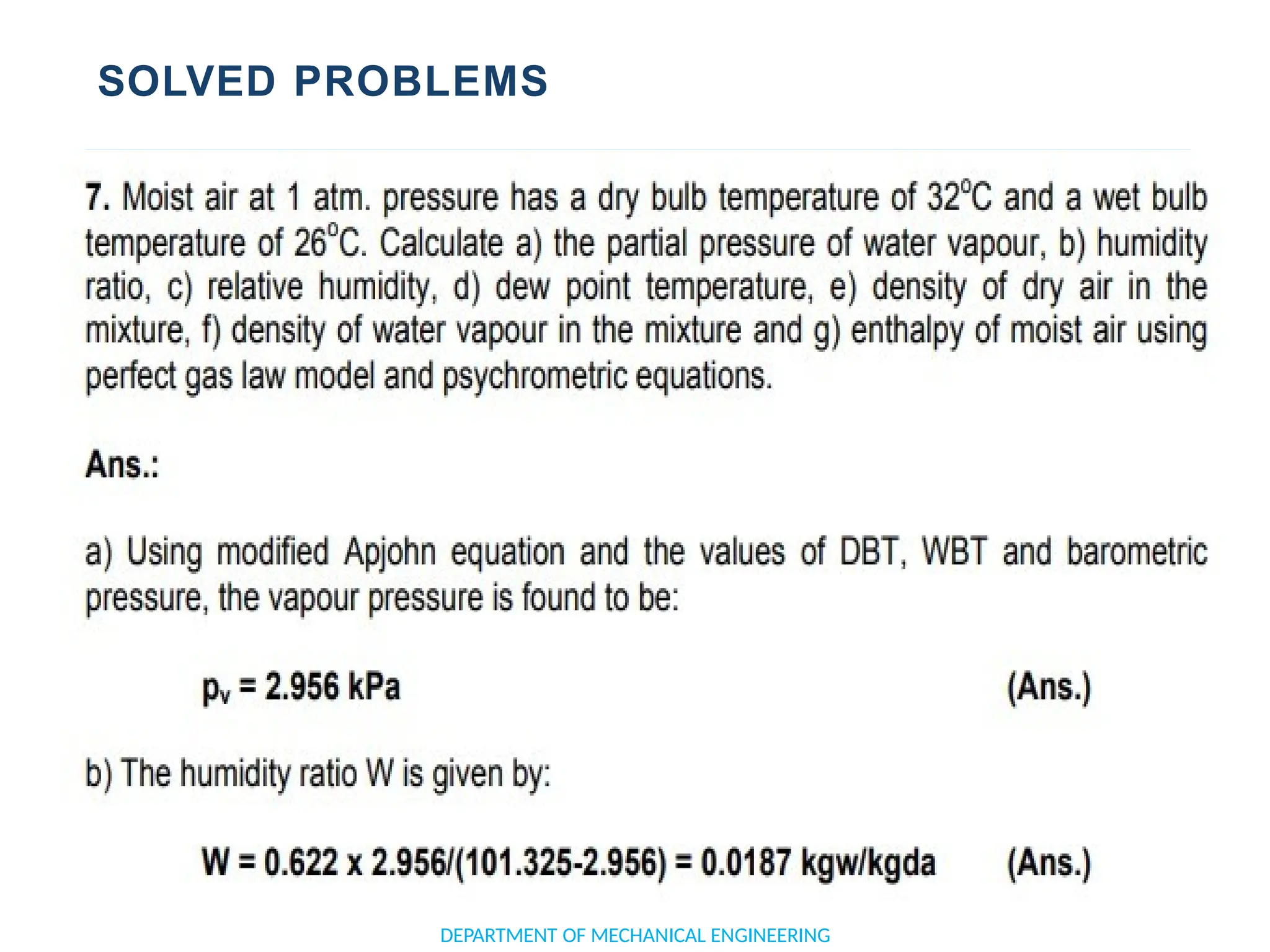 SOLVED PROBLEMS
DEPARTMENT OF MECHANICAL ENGINEERING
 