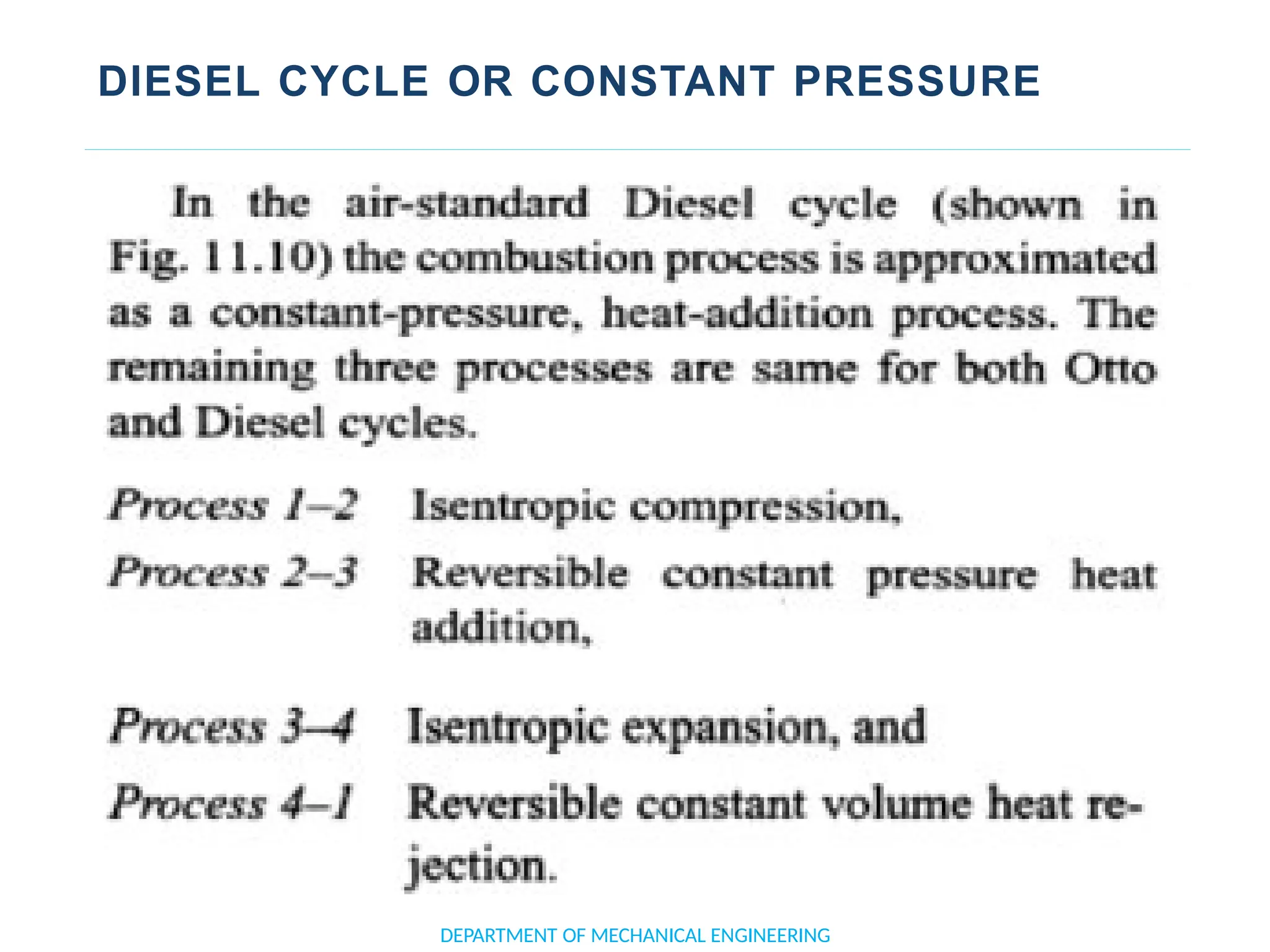 DIESEL CYCLE OR CONSTANT PRESSURE
DEPARTMENT OF MECHANICAL ENGINEERING
 
