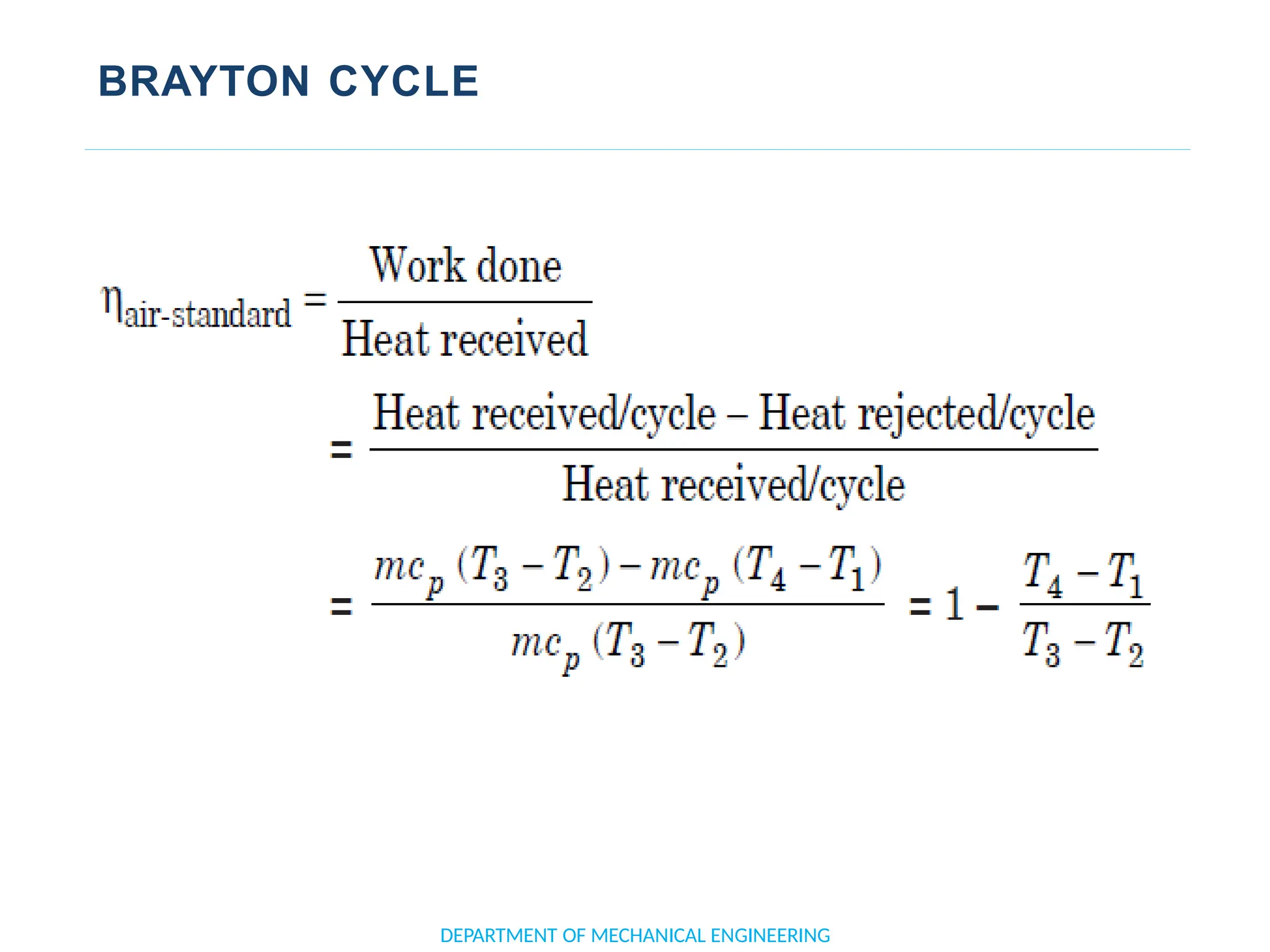 BRAYTON CYCLE
DEPARTMENT OF MECHANICAL ENGINEERING
 
