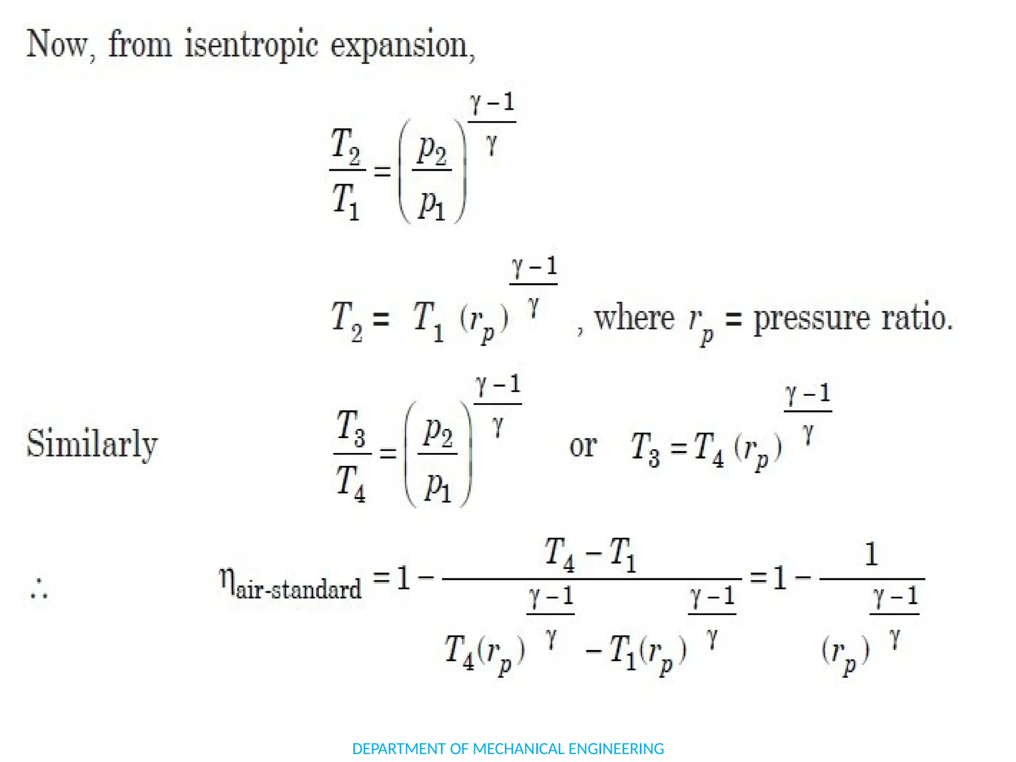 BRAYTON CYCLE
DEPARTMENT OF MECHANICAL ENGINEERING
 