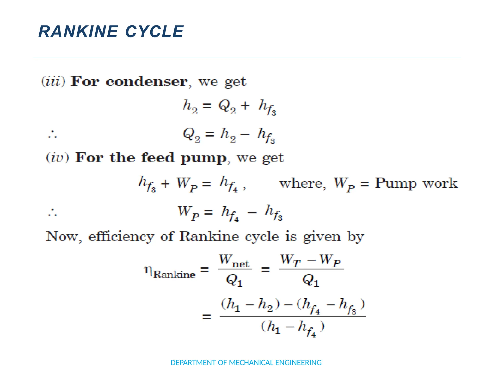 RANKINE CYCLE
DEPARTMENT OF MECHANICAL ENGINEERING
 