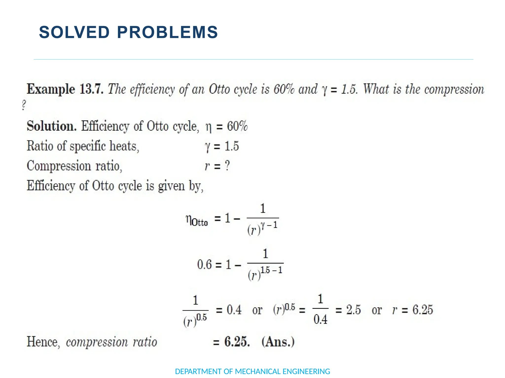 SOLVED PROBLEMS
DEPARTMENT OF MECHANICAL ENGINEERING
 