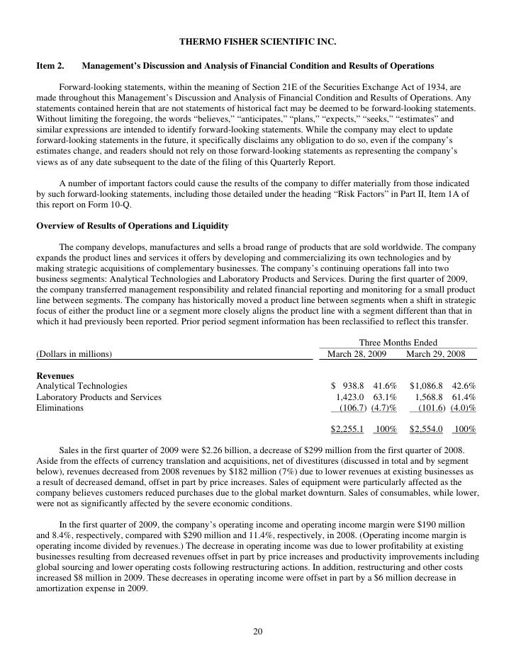 Q1 2009 Earning Report of Thermo Fisher Scientific Inc.