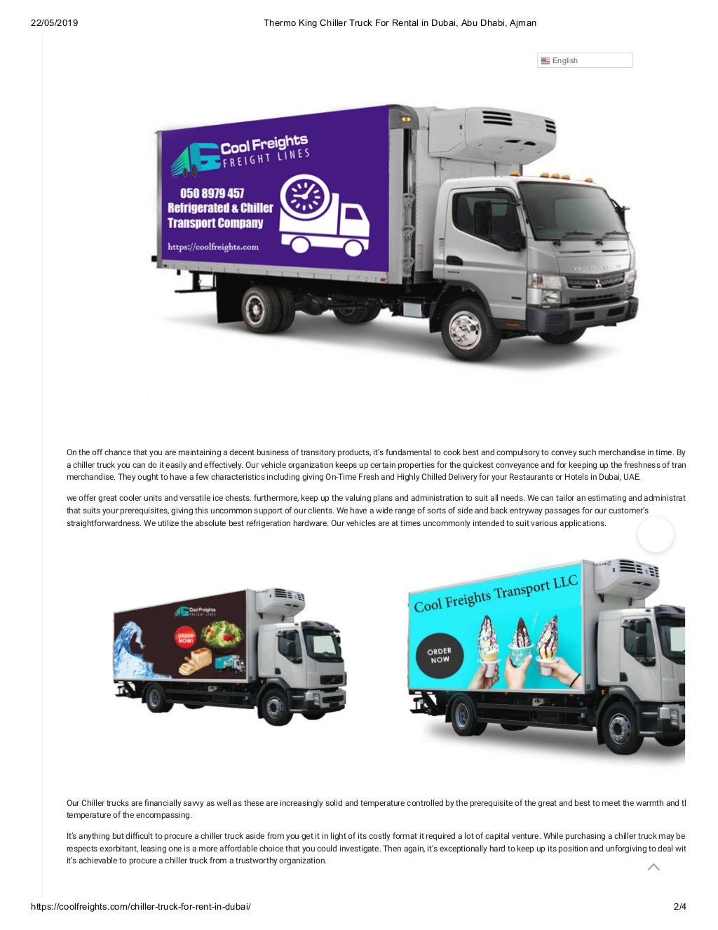 Thermo king chiller truck for rental in dubai, abu dhabi, ajman