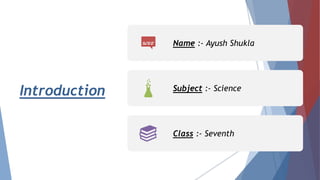 Introduction
Name :- Ayush Shukla
Subject :- Science
Class :- Seventh
 