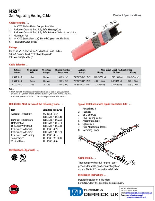 Thermon HSX 502 Heat Tracing Cable Spec Sheet