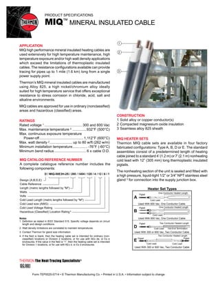 Thermon MIQ Heat Tracing Cable - Spec Sheet | PDF