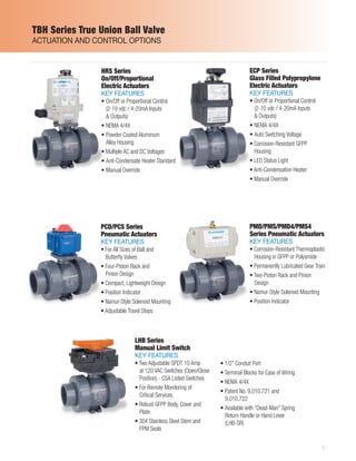 3
TBH Series True Union Ball Valve
ACTUATION AND CONTROL OPTIONS
PCD/PCS Series
Pneumatic Actuators
KEY FEATURES
• For All...
