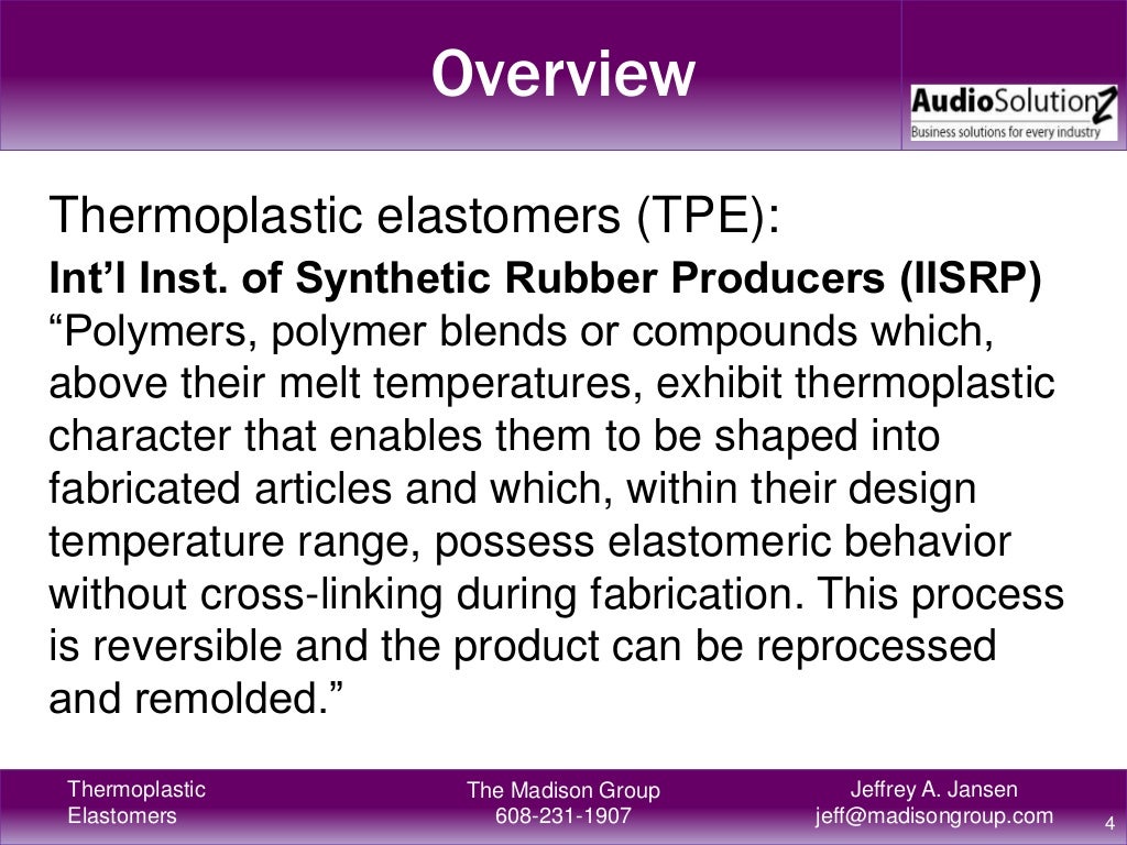 Thermoplastic Elastomers Composition, Properties, and Applications