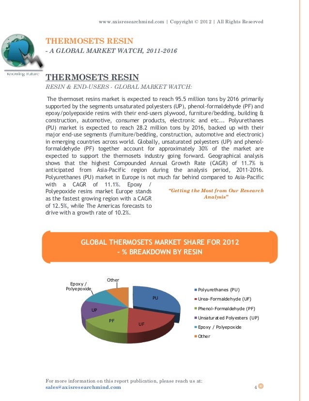 Thermosets resin a global market watch, 2011 2016 broucher