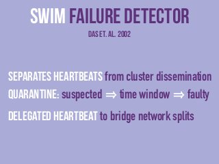 byzantine Failure detector 
liskov et. al. 1999 
Supports 
misbehaving 
processes 
Omission failures 
Crash failures, fail...