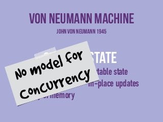 Von neumann machine 
John von Neumann 1945 
No model for 
Mobility 
order 
for 
state 
No Concurrencymodel No Total order ...
