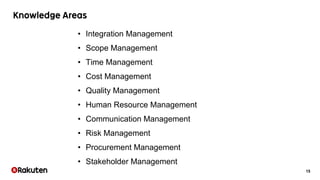 15
• Integration Management
• Scope Management
• Time Management
• Cost Management
• Quality Management
• Human Resource M...