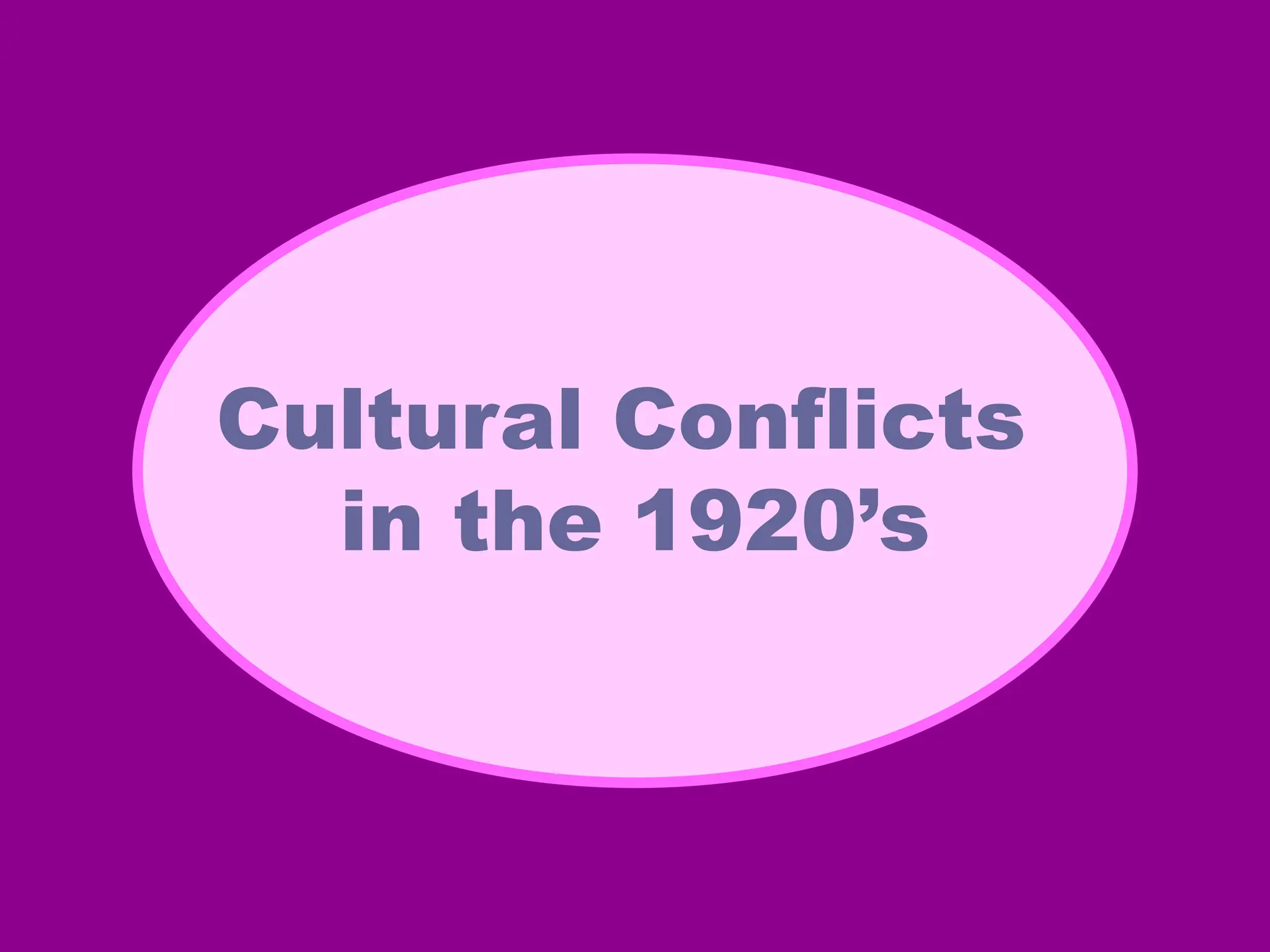 Cultural Conflicts
in the 1920’s
 