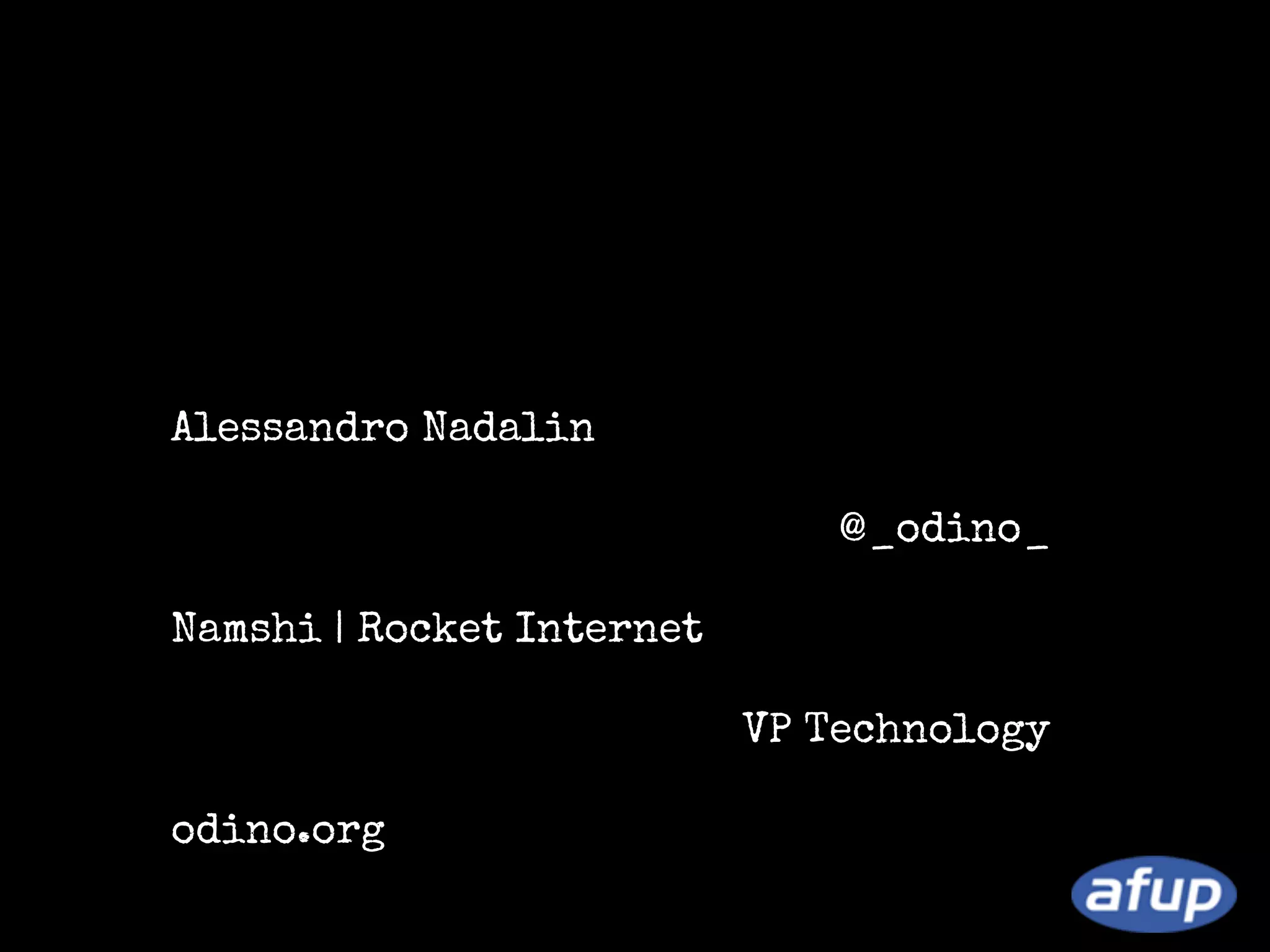 Alessandro Nadalin
@_odino_
Namshi | Rocket Internet
VP Technology
odino.org

 